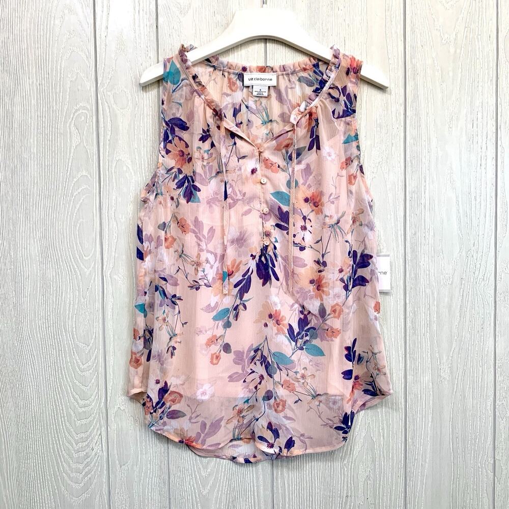 Liz Claiborne Pink Floral Sleeveless Top Small NWT